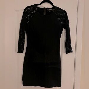 Express Black Mini Dress - Lace Long Sleeves- Size Medium